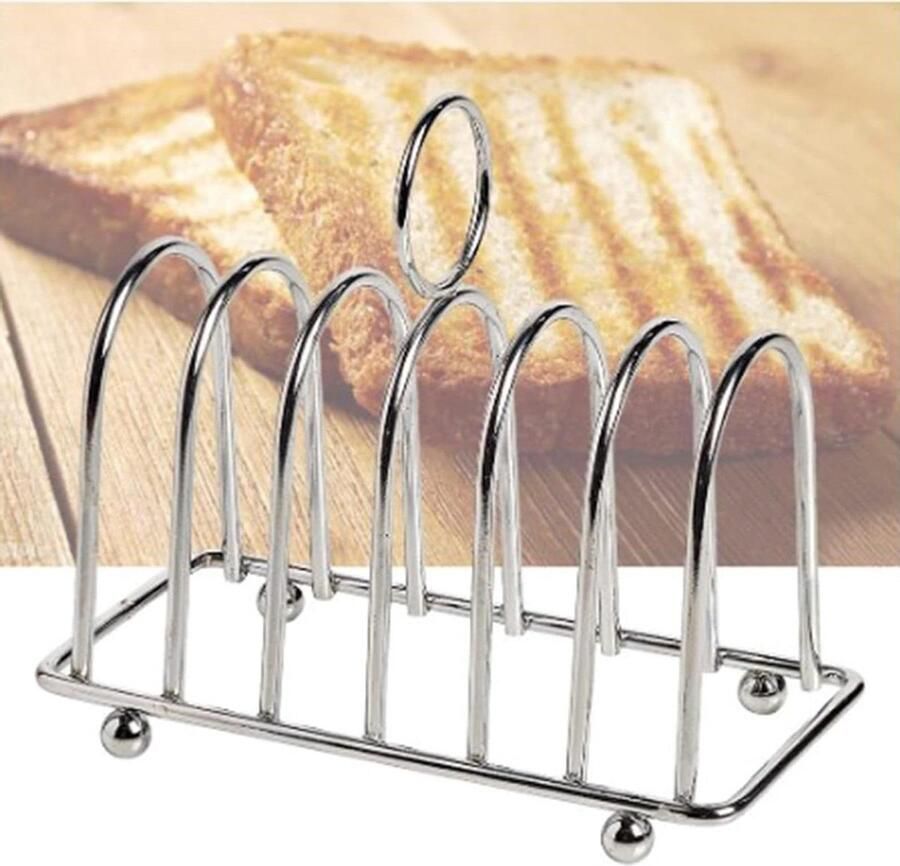 Broodrooster Rek Toast Houder Ontbijt Serveren 6 Ruime Slots 10x15.7x7.1cm Zilverkleurig