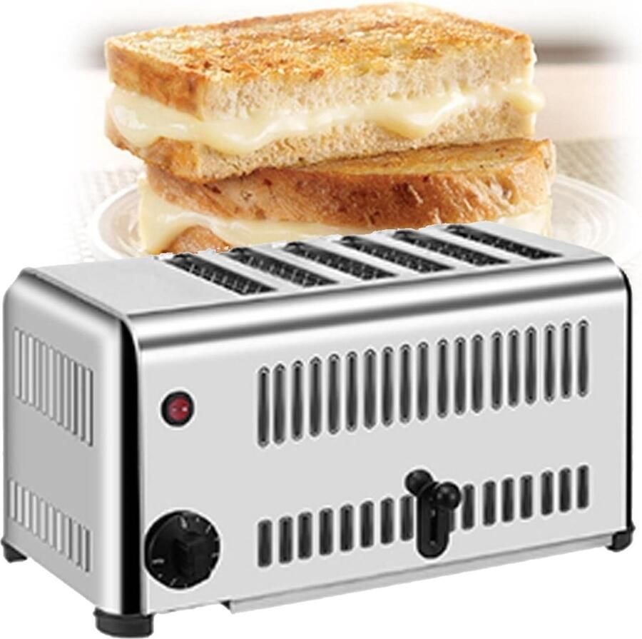 Broodrooster Roestvrij Staal Toast Apparaat Snel Ontbijt Maken 6 Bruiningsinstellingen 6 Sneetjes Zilver
