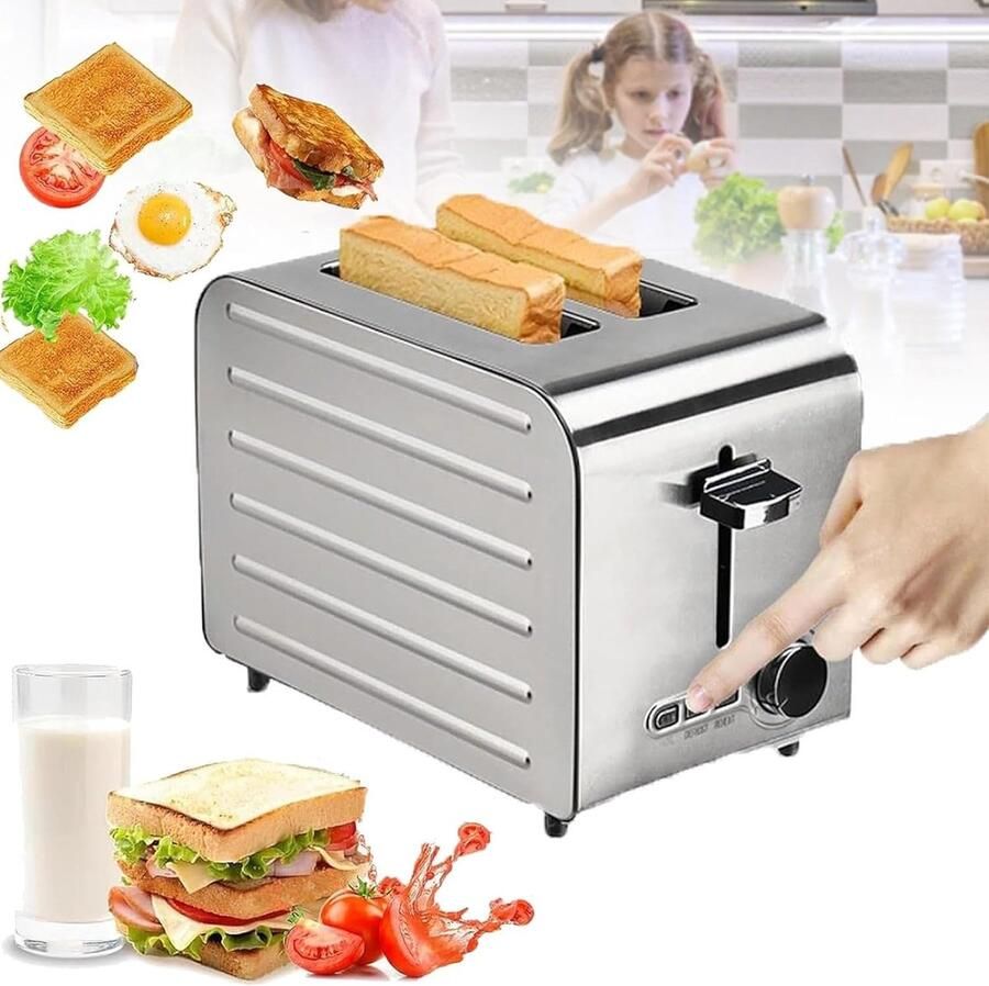 Broodrooster Roestvrij Staal Toastapparaat Brede Sleuven Ontbijt Bereiden 7 Bruiningsstanden 2 4 6 Sneden Zilver