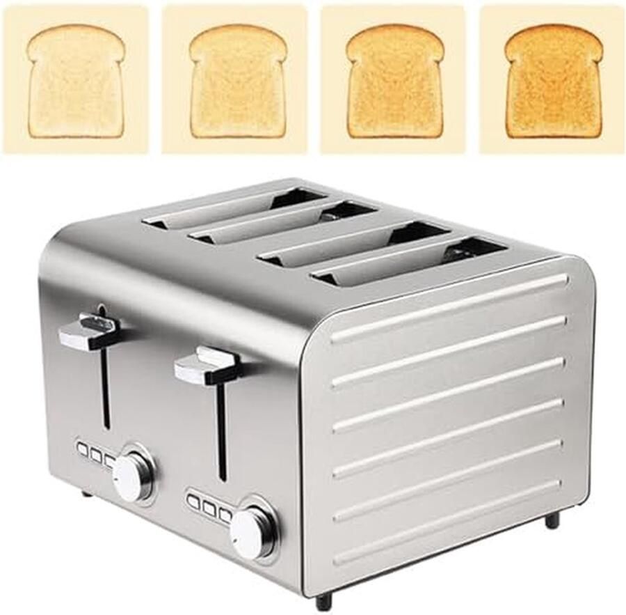 Broodrooster Roestvrij Staal Toastapparaat Keuken Snel Ontbijten Extra Brede Slots 6-Slice Capaciteit Geborsteld