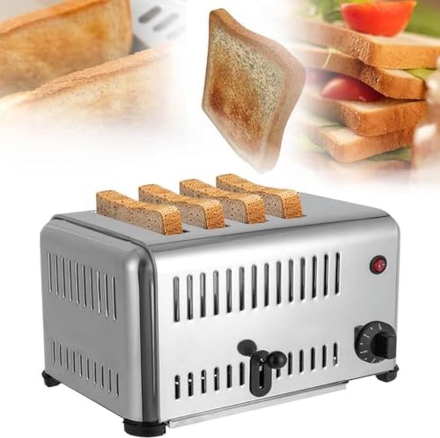 Broodrooster RVS 4 en 6 persoons toaster Ontbijt Bereiden Extra brede sleuven 4 6 sneetjes Zilver