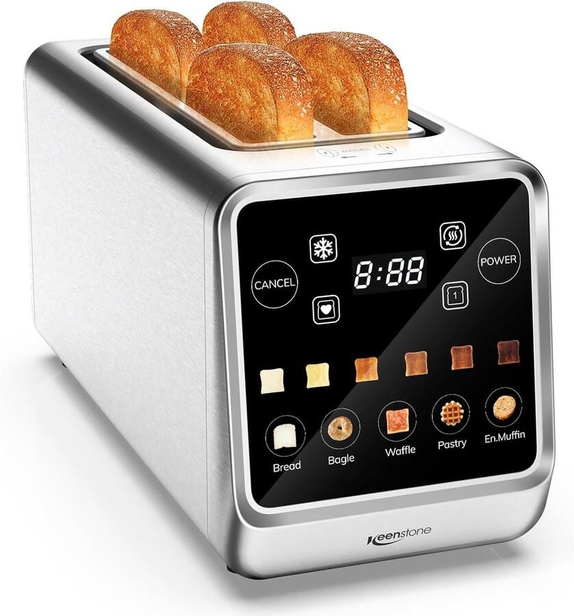 Broodrooster RVS 4 Sneden Met Touchscreen en Geheugenfunctie Voor Gezinnen