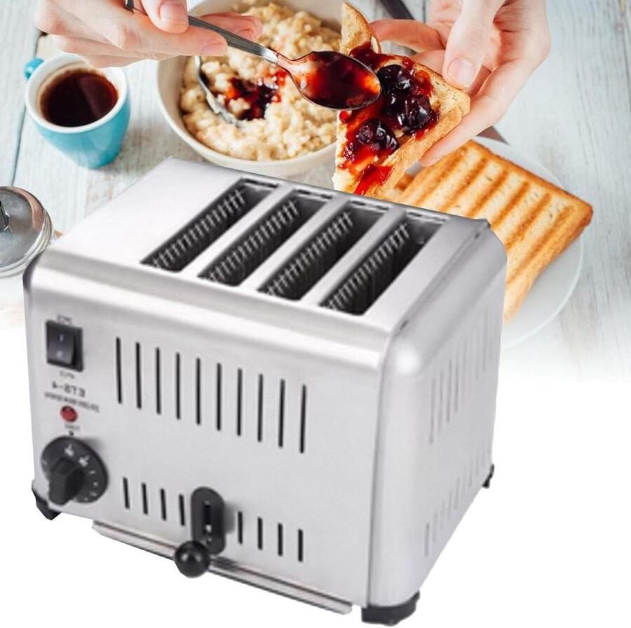 Broodrooster RVS Toastapparaat Keuken Ontbijt Maken Gelijkmatige Verwarming 4 Sneetjes Zilver
