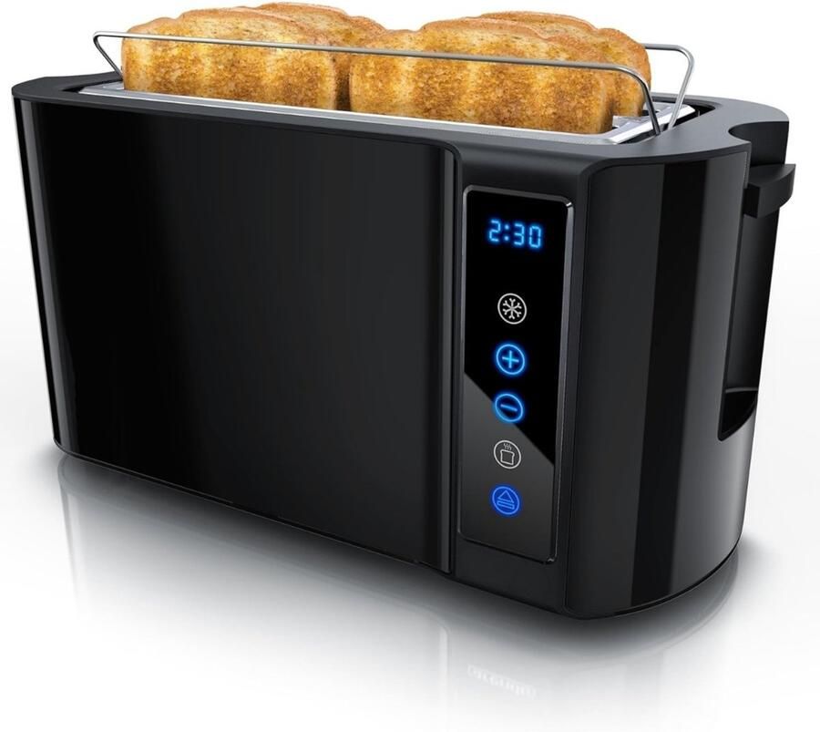 Broodrooster RVS Toaster 4 Sneetjes 7 Warmteniveaus Led display Roestvrij staal Uitschuifbare kruimellade Zwart