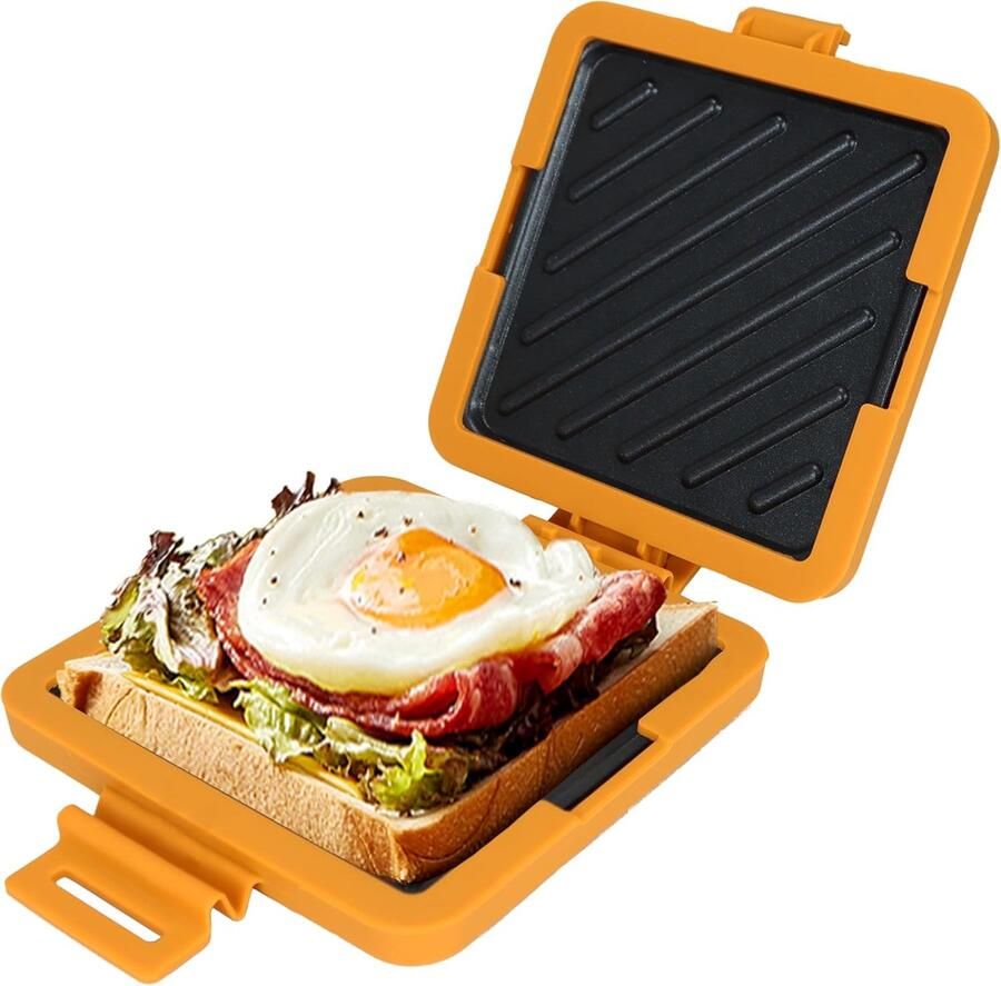 Broodrooster Sandwichmaker-Magnetron Tosti Maker Tosti-ijzer voor de Magnetron Met Heatwave-Technologie voor Knapperig Resultaat Antiaanbaklaag Vaatwasserbestendig -Oranje