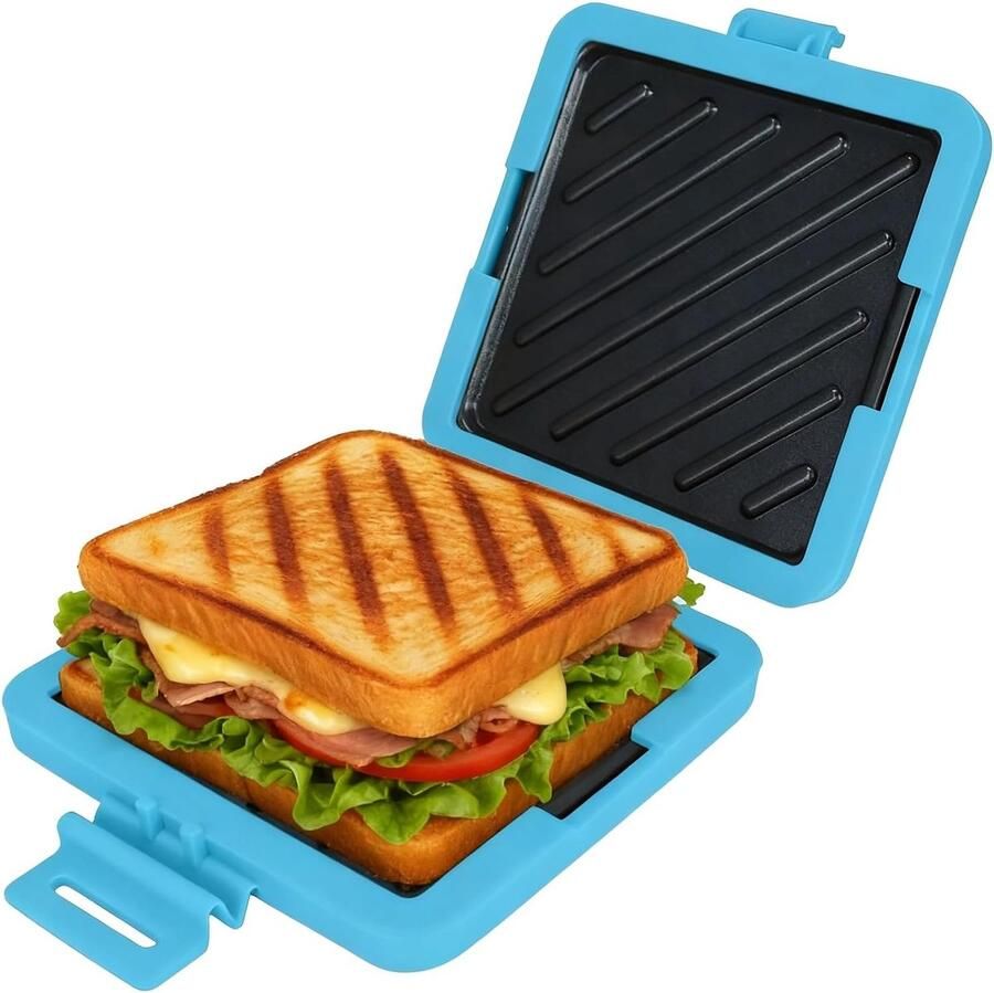 Broodrooster Sandwichmaker-Magnetron Tosti Maker Tosti-ijzer voor de Magnetron Met Heatwave-Technologie voor Knapperig Resultaat Antiaanbaklaag Vaatwasserbestendig -Blauw