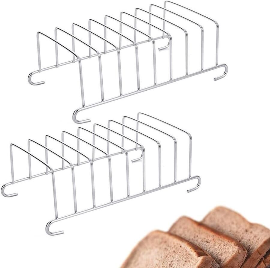 Broodrooster Standaard Toast Houder Keuken Organisatie 8 Sleuven Ontwerp 2 Stuks Zilver