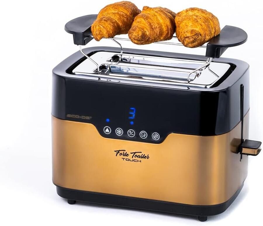 Broodrooster Toast Apparaat Ontbijt Maken Brede Sleuven 25 x 16 x 19 cm Zwart Goud