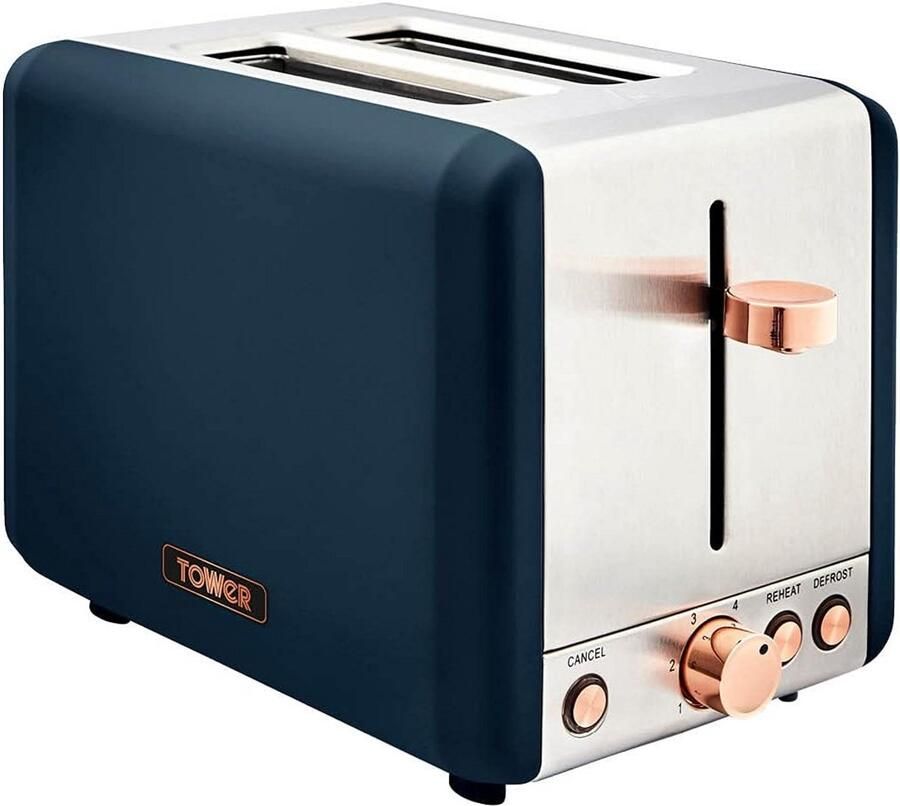 Broodrooster Toast Apparaat Ontbijt Maken Met Ontdooifunctie 2 Stuks Blauw Roségoud