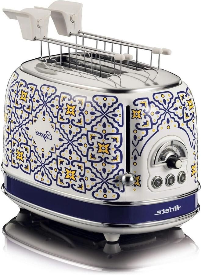 Broodrooster Toastapparaat Broodrooster met tang Ontbijt Bereiden 6 Bruiningsniveaus 2 Sleuven Wit en blauw
