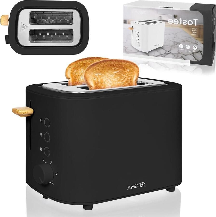 Broodrooster Toastapparaat Ontbijt Bereiden Brede Sleuven 2 Sneetjes Zwart