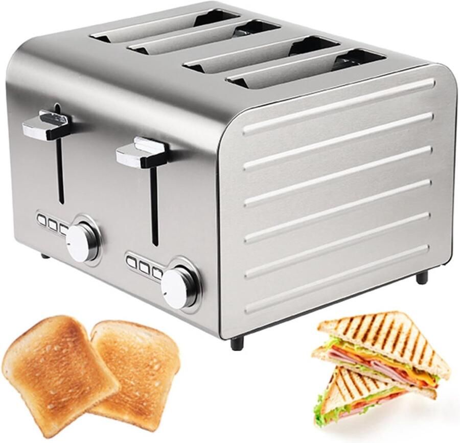 Broodrooster Toastapparaat Ontbijt Bereiden Brede Sleuven 6-Slots Zilver
