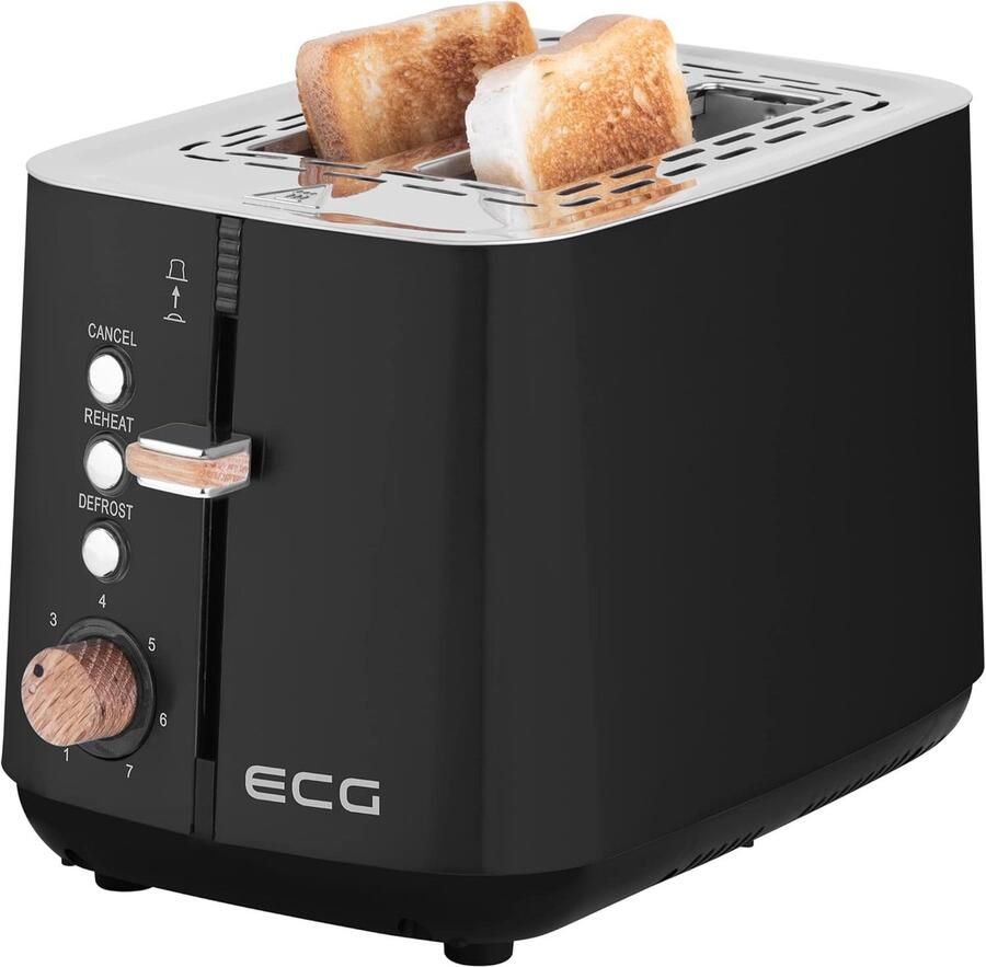 Broodrooster Toastapparaat Ontbijt Bereiden Met Houten Elementen 2 Vakken Zwart
