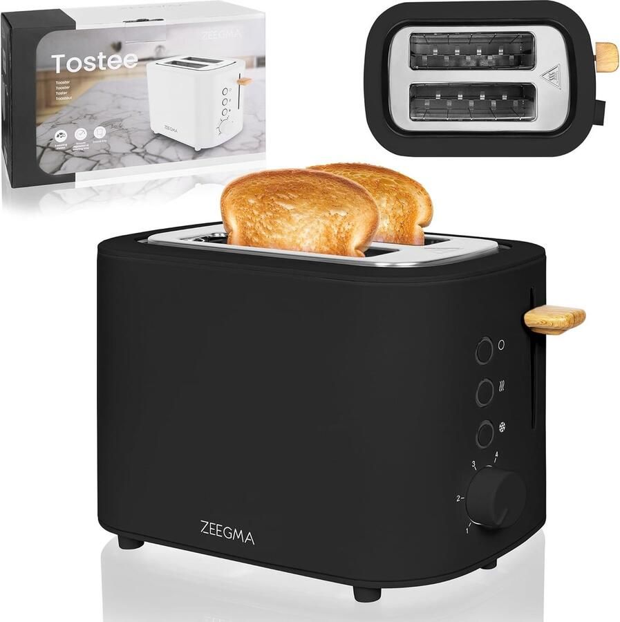 Broodrooster Toastapparaat Ontbijt Bereiden Verstelbare Bruining 2 Sneetjes Zwart