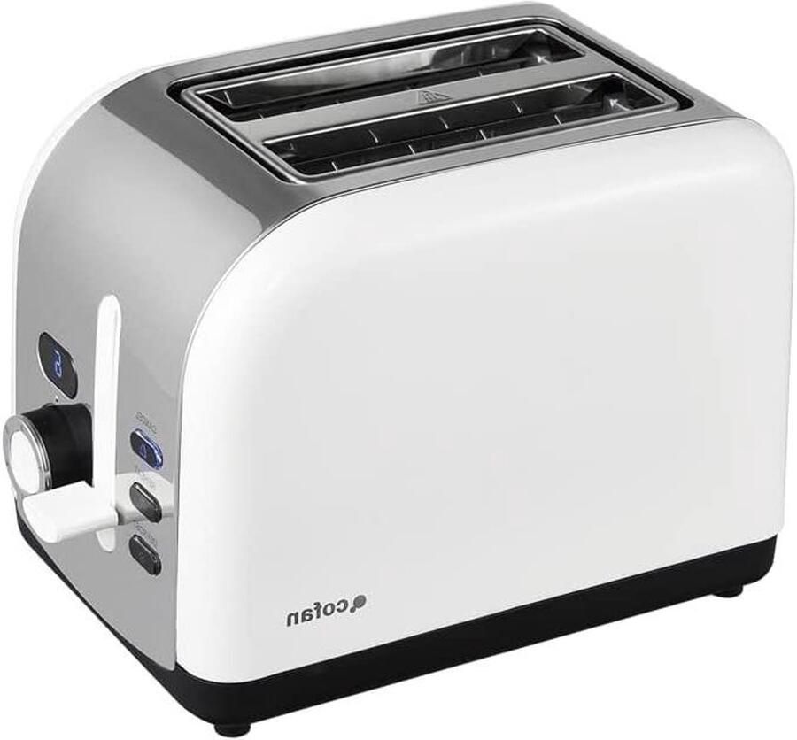 Broodrooster Toastapparaat Ontbijt Maken Digitaal Display 2 sneden Wit Roestvrij Staal