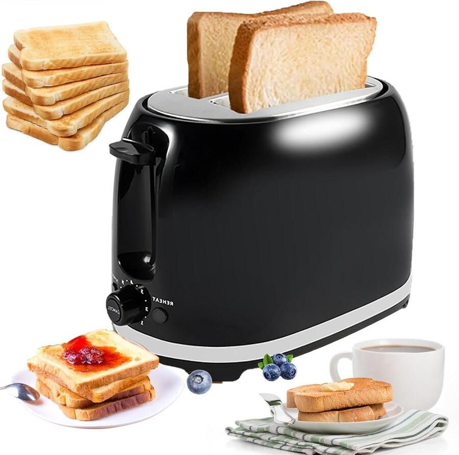 Broodrooster Toastapparaat Ontbijt Maken Extra Brede Slots 2-slice Zwart