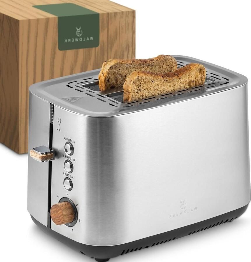 Broodrooster Toastapparaat RVS Ontbijt Bereiden XXL Toastkamer 2 Sleuven Roestvrij staal en hout