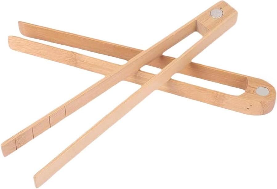 Houten tang 8.7 Inch Lange Natuurlijke Houten Broodtang Broodrooster Zeewier Met Magneet Magnetische Houten Zang 2x Voor Fruit Brood Pickles Kaas Spek En Muffins