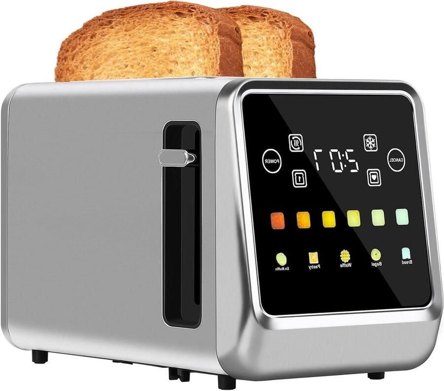 Broodrooster Touchscreen Digitale Broodrooster Ontbijt Bereiden 6 Bruiningsstanden 2 Sneden Zilver