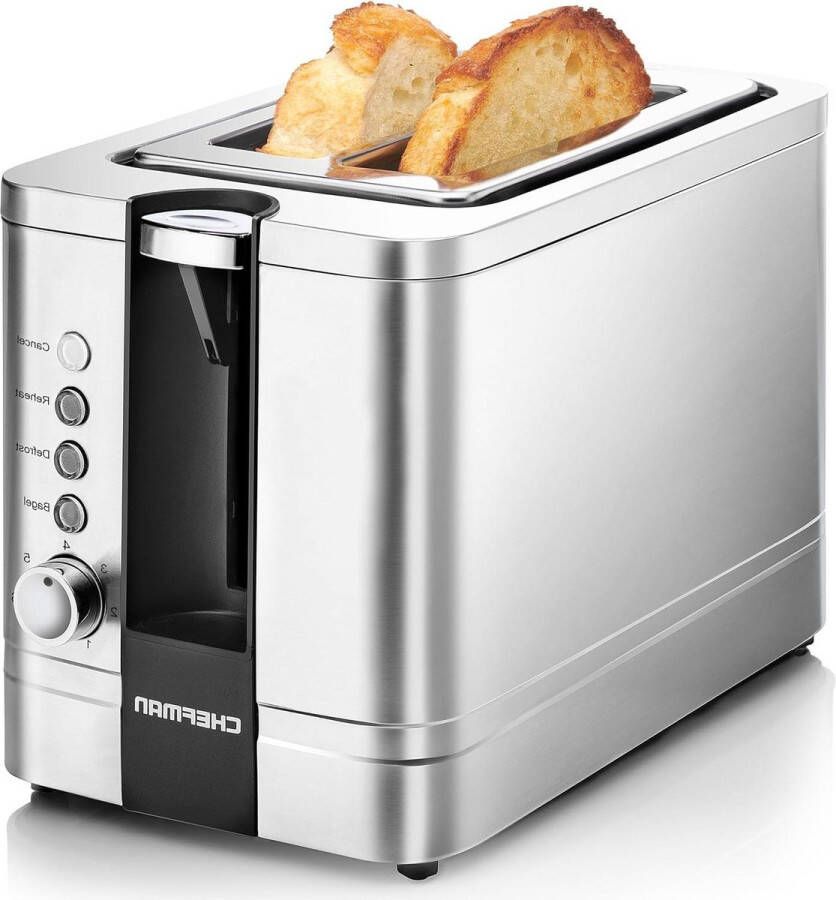 Broodrooster voor 2 sneetjes 7 bruiningsinstellingen extra brede sleuven voor bagels ontdooi opwarm stop functies uitneembare kruimellade 925 W 240 V zilver Broodrooster met tostiklemmen