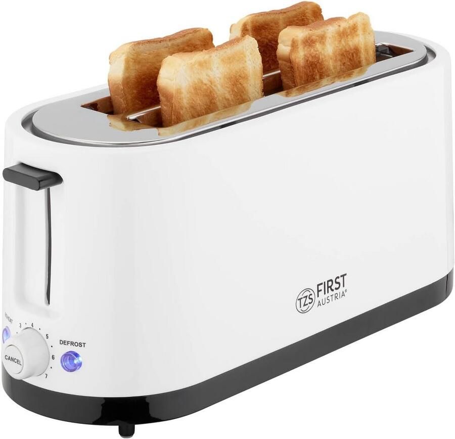 Broodrooster voor 4 Sneden met Lange Sleuf 1400W Kruimellade en Broodjesopzetstuk