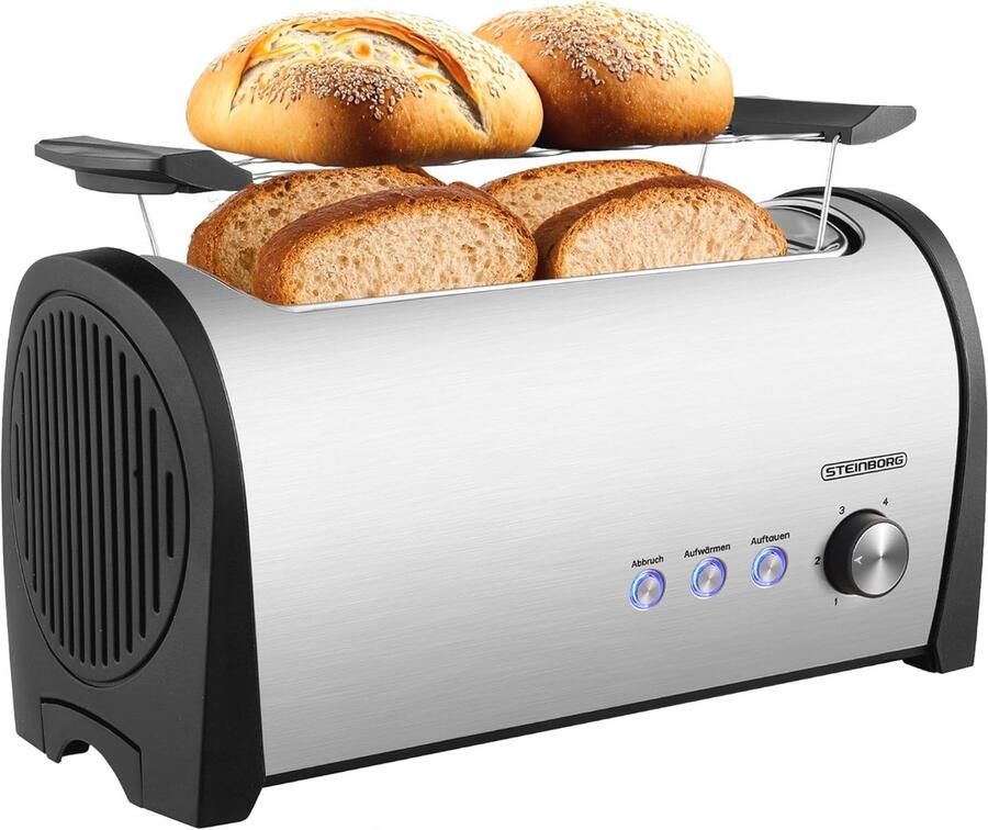 Broodrooster voor 4 sneden met lange sleuf en automatische uitschakeling