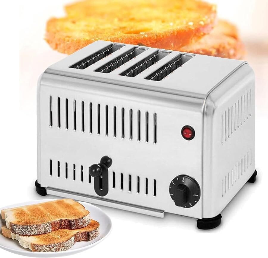 Broodrooster voor 4 sneetjes 4-slice toaster Snel ontbijten Roestvrij staal 2cm sleuf Zilver