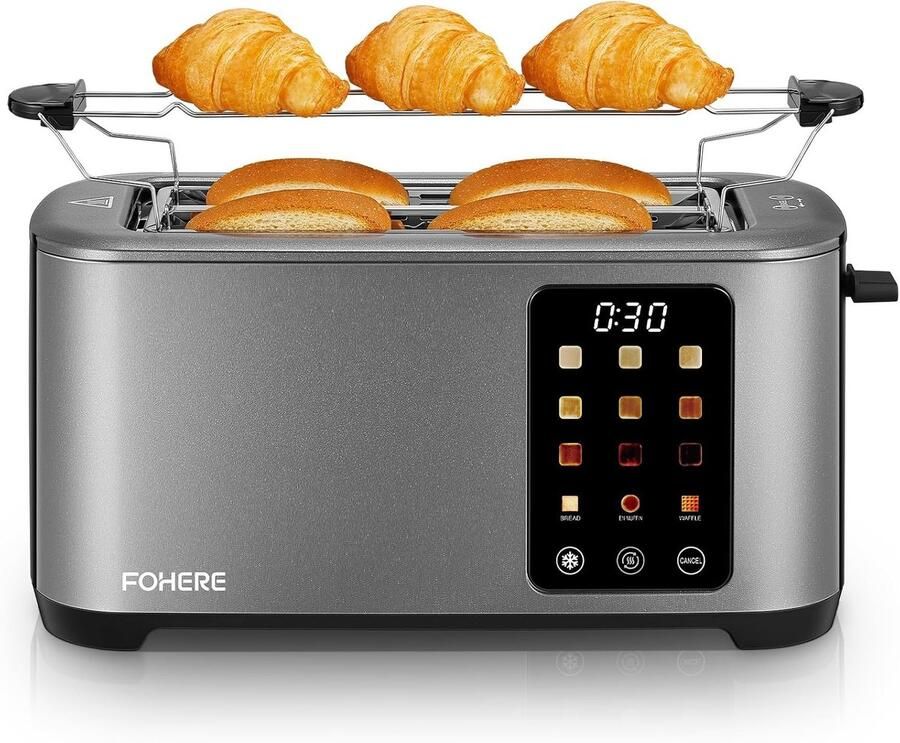 Vellaro Broodrooster met tostiklemmen Grijs 4 sneetjes RVS met 9 bruiningsniveaus en touchscreenbediening Voor thuisgebruik