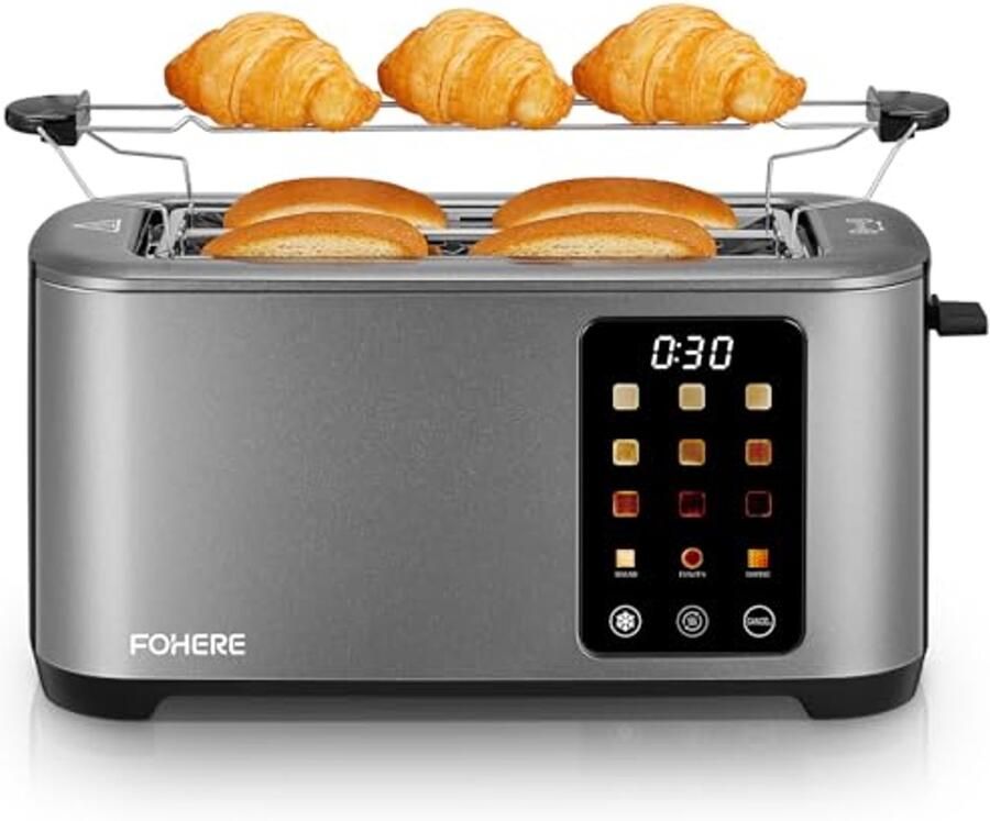 Broodrooster voor 4 sneetjes met 9 bruiningsniveaus en touchscreen-bediening
