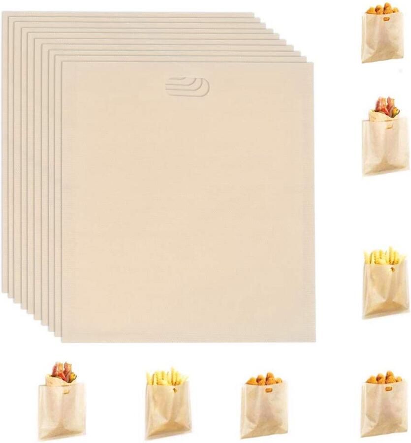 Broodrooster Zakken Herbruikbare Snacks Warme Maaltijden Anti-aanbaklaag 10 Stuks Beige - Foto 2