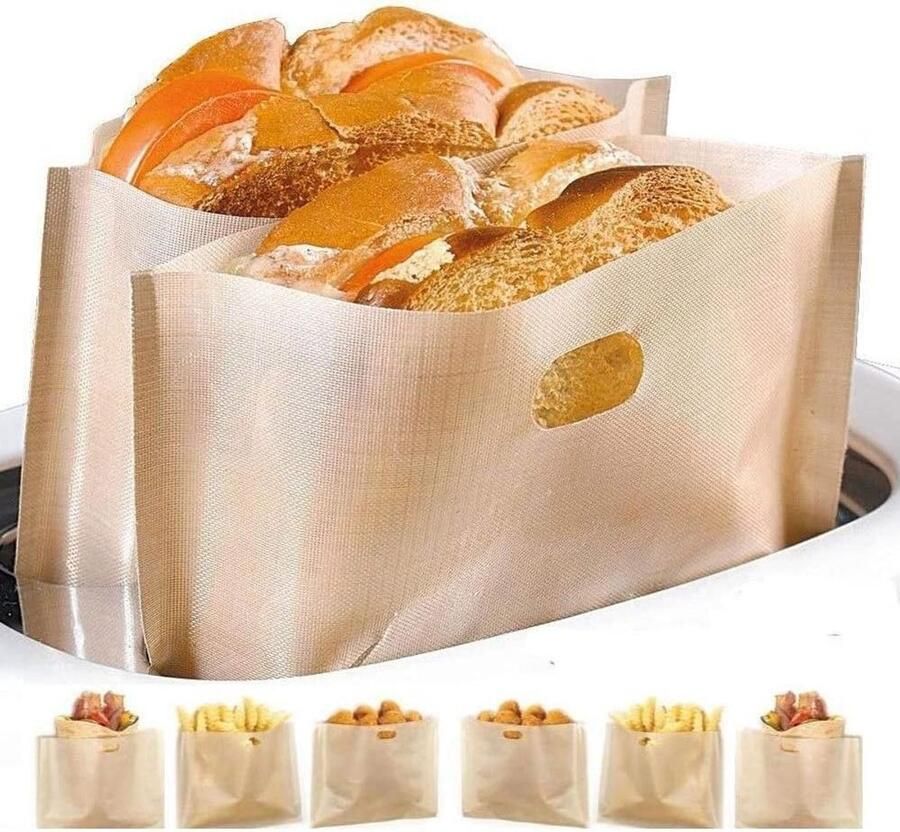 Broodrooster Zakken Herbruikbare zakken Sandwich verwarmen Warmtebestendig tot 260°C 10 stuks Lichtbruin
