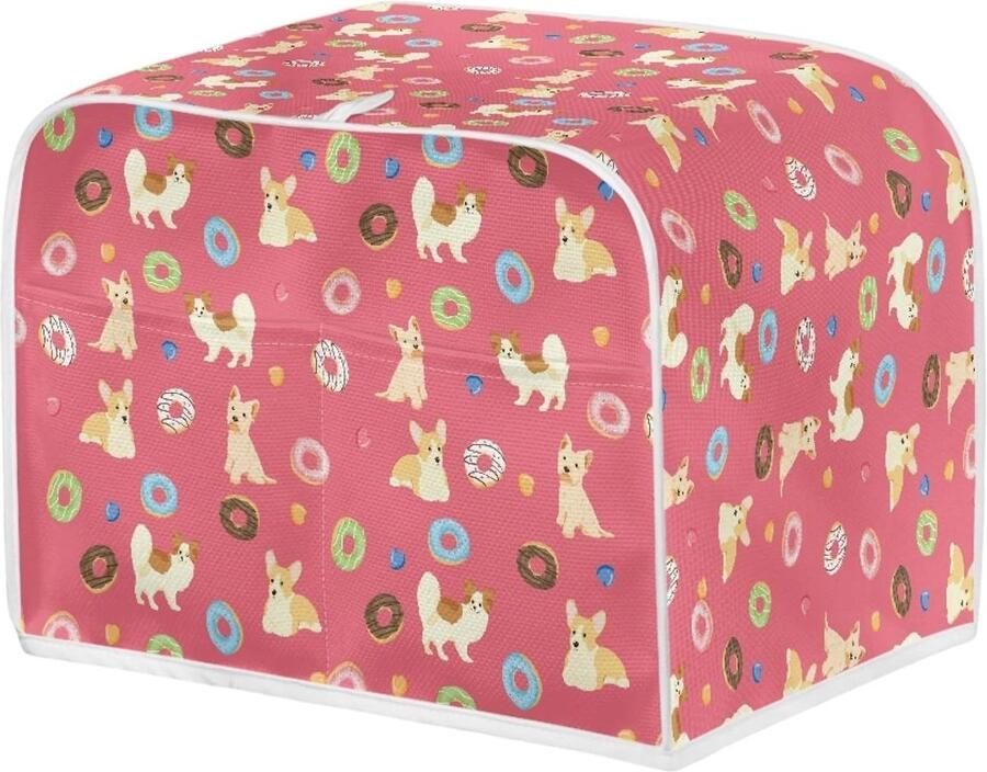 Broodroosterhoes Afdekking Broodrooster Keuken Decoratie Gewatteerde Structuur 19 x 19 x 20 cm Honden met Donuts