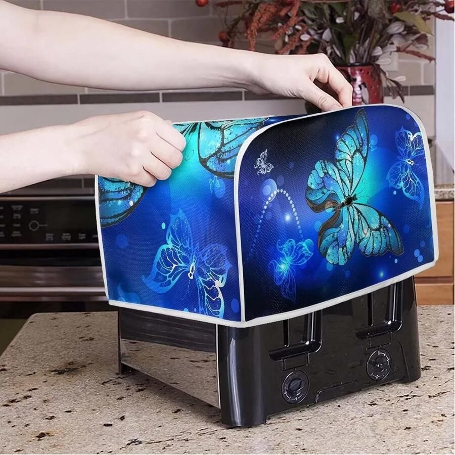 Broodroosterhoes Blauwe Vlinders Stofhoes Broodrooster Keuken Beschermen Wasbaar Materiaal 31.5x27x21cm Blauw