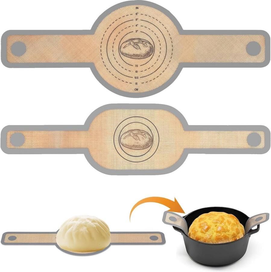 Broodsling Siliconen Bakmat Dutch Oven Zuurdesem Bakken Verlengd Handvat 1 Rond 1 Ovaal Donkergrijs