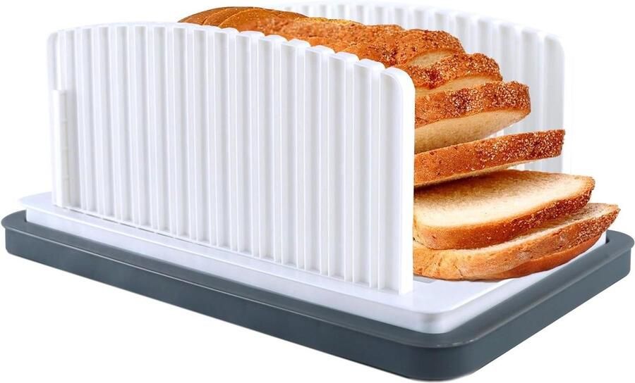 Broodsnijder Brood snijhulp Gelijkmatig Brood Snijden Met Kruimelbak 33.5 x 8.5 x 5.5 cm Wit