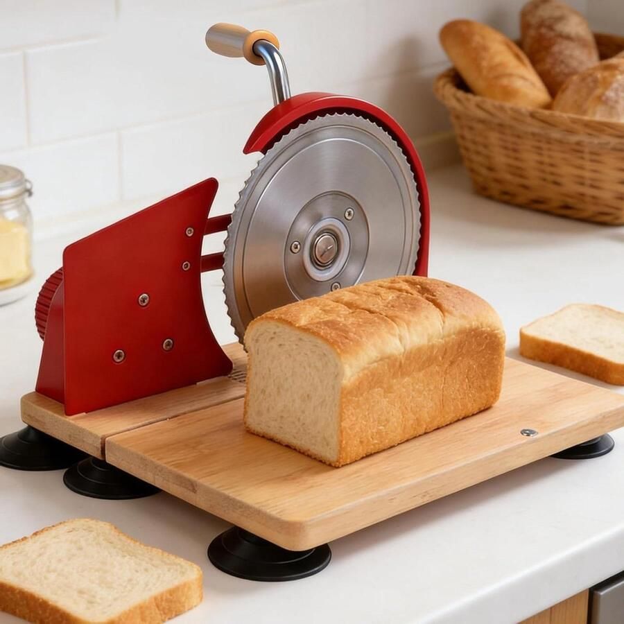 Broodsnijder Handmatig Broodsnijmachine Keuken Perfecte Plakjes Snijden Verstelbare Dikte Compact Ontwerp Rood