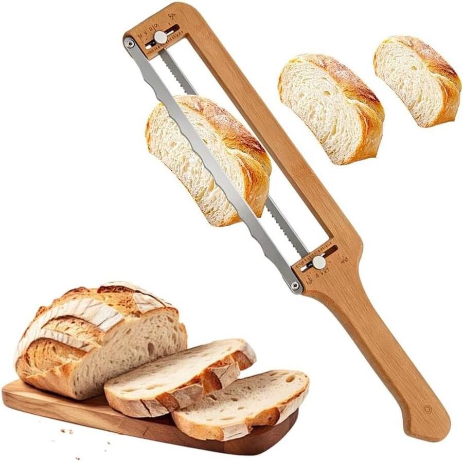 Broodsnijder Inklapbaar Bakmes Zuurdesem Gelijkmatig Brood Snijden Verstelbare Dikte 41 cm Lengte Walnoothout