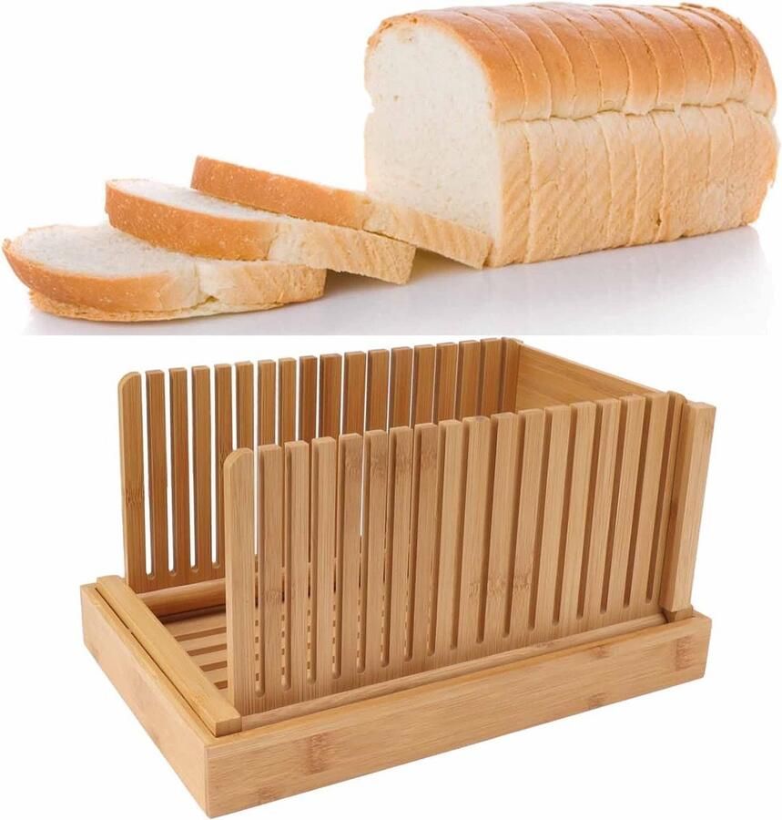 Broodsnijder Opvouwbaar Broodschaaf Gids Zelfgebakken Brood Snijden Met Kruimelopvangbak Compact Opvouwbaar Houtkleur