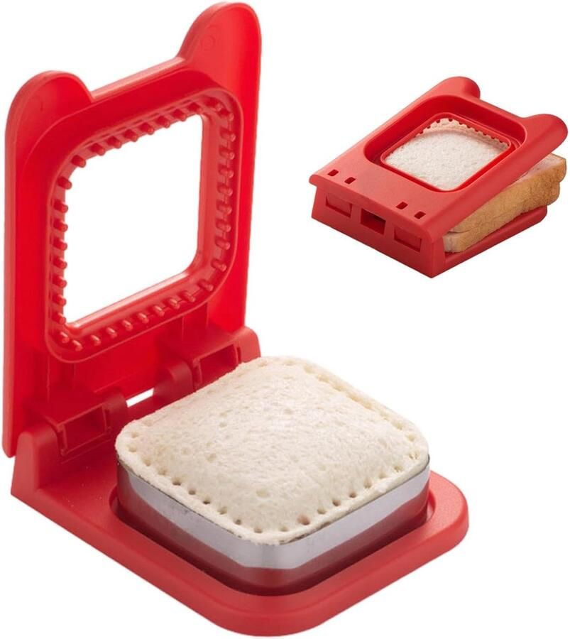 Broodsnijder Set Sandwich Maker Lunch Maken Afsluitbaar Ontwerp 12.5x16.5cm Rood