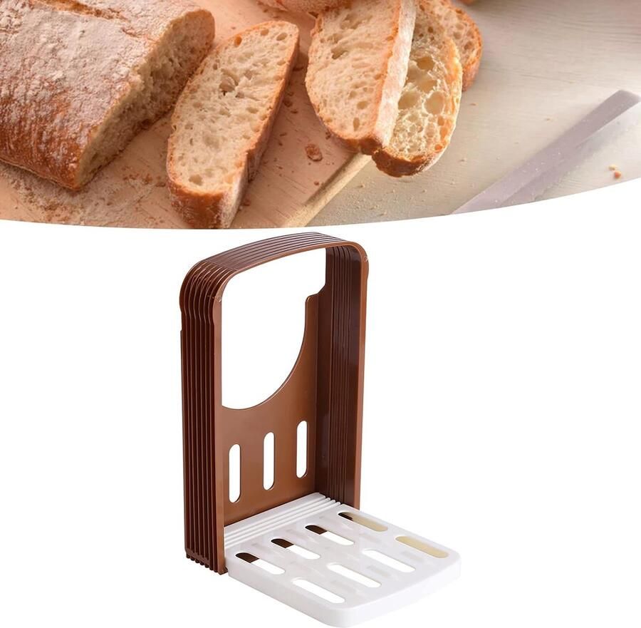 Broodsnijdergids Opvouwbaar Brood Snijhulp Gelijkmatig Brood Snijden 4 Dikte Instellingen 22 x 14 cm Koffie