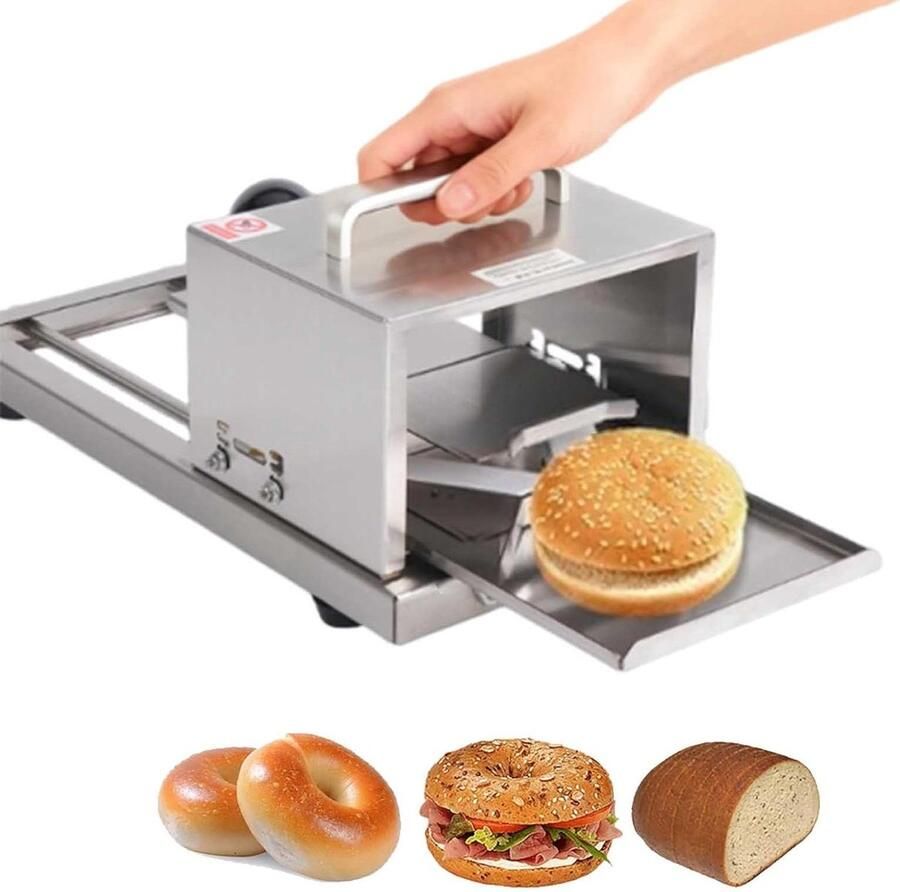 Broodsnijmachine Bagel snijder Gelijkmatig snijden 4 dikte-instellingen 41 cm breed Zilver