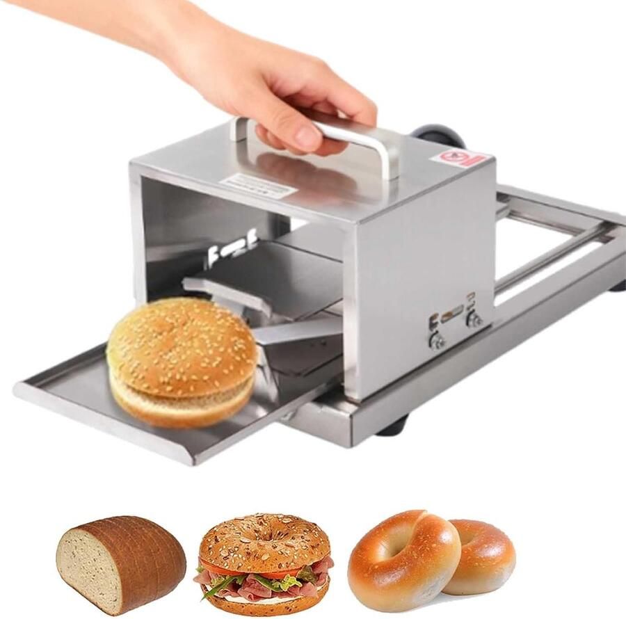 Broodsnijmachine Bagel Snijder Gelijkmatig Snijden 4 Dikte Niveaus 41 cm Zilver
