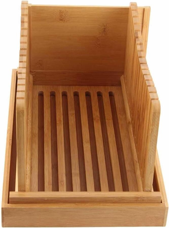 Broodsnijmachine Bamboe Opvouwbare Snijder Zelfgebakken Brood Snijden Met Kruimelopvang 33x22x6 cm Natuurlijk