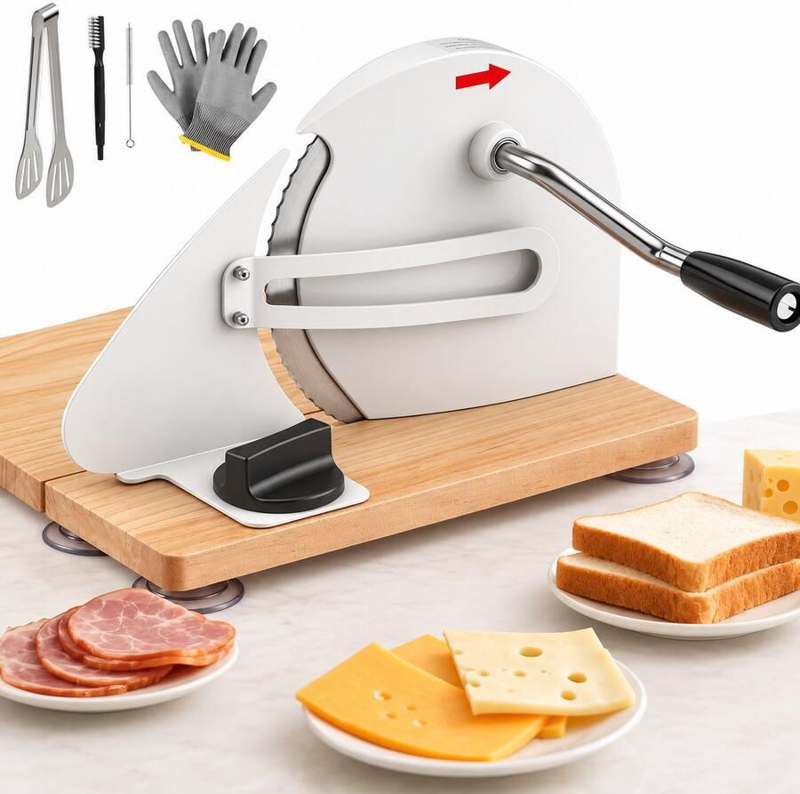 Broodsnijmachine Handmatig – Opvouwbare Broodsnijder met RVS Kartelmessen – Instelbaar 0–20 mm – Wit
