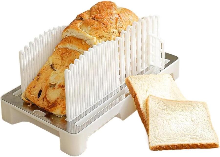 Broodsnijmachine Opvouwbaar Brood Snijder Gelijkmatig Snijden Verstelbare Breedte 34x19x14 cm Wit