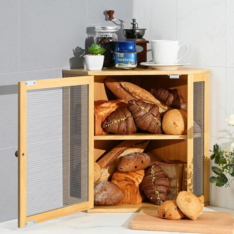 Broodtrommel Bamboe Brood opberger Brood Vers Houden Dubbele Laag XL Capaciteit Natuurlijk