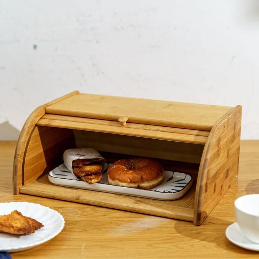 Broodtrommel Bamboe Broodbox Lunchbox Brood Vers Houden Handig Schuifdeksel 40 x 27 x 16 cm