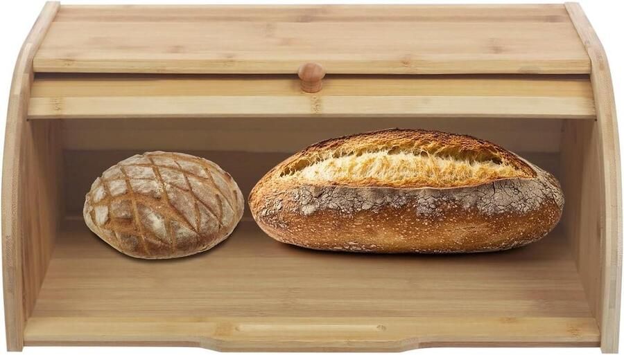 Broodtrommel Bamboe Brooddoos Opbergdoos Brood Bewaren Zacht Glijdend Deksel 40 x 27 x 17 cm Houtkleur