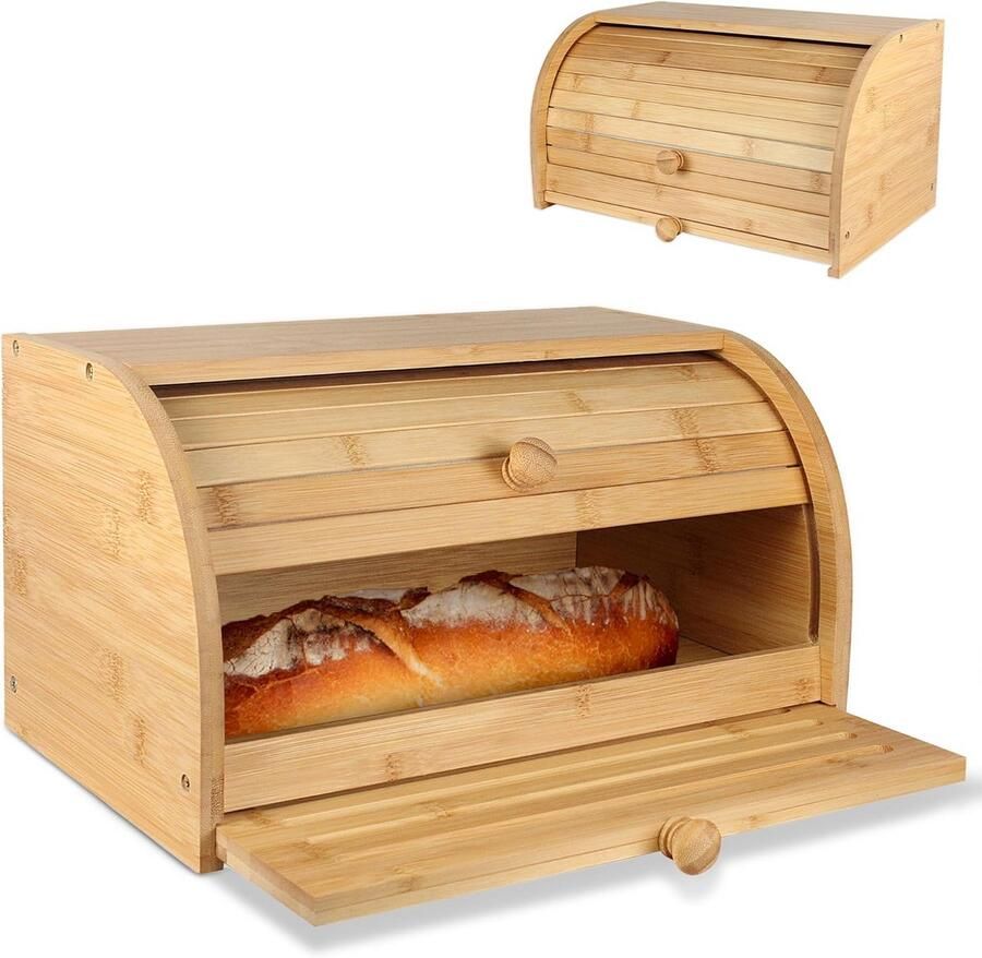 Broodtrommel Bamboe Broodmand Opbergbox Brood Vers Houden Met Snijplank Kruimelvanger 37 x 23 x 20 cm