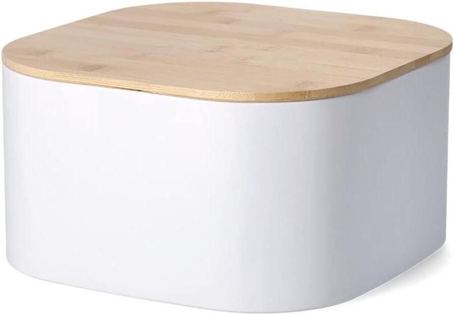 Broodtrommel Bamboe Deksel Brooddoos Metaal Brood Vers Houden Ventilatie Gaten 26.5 x 26.5 x 14.5 cm